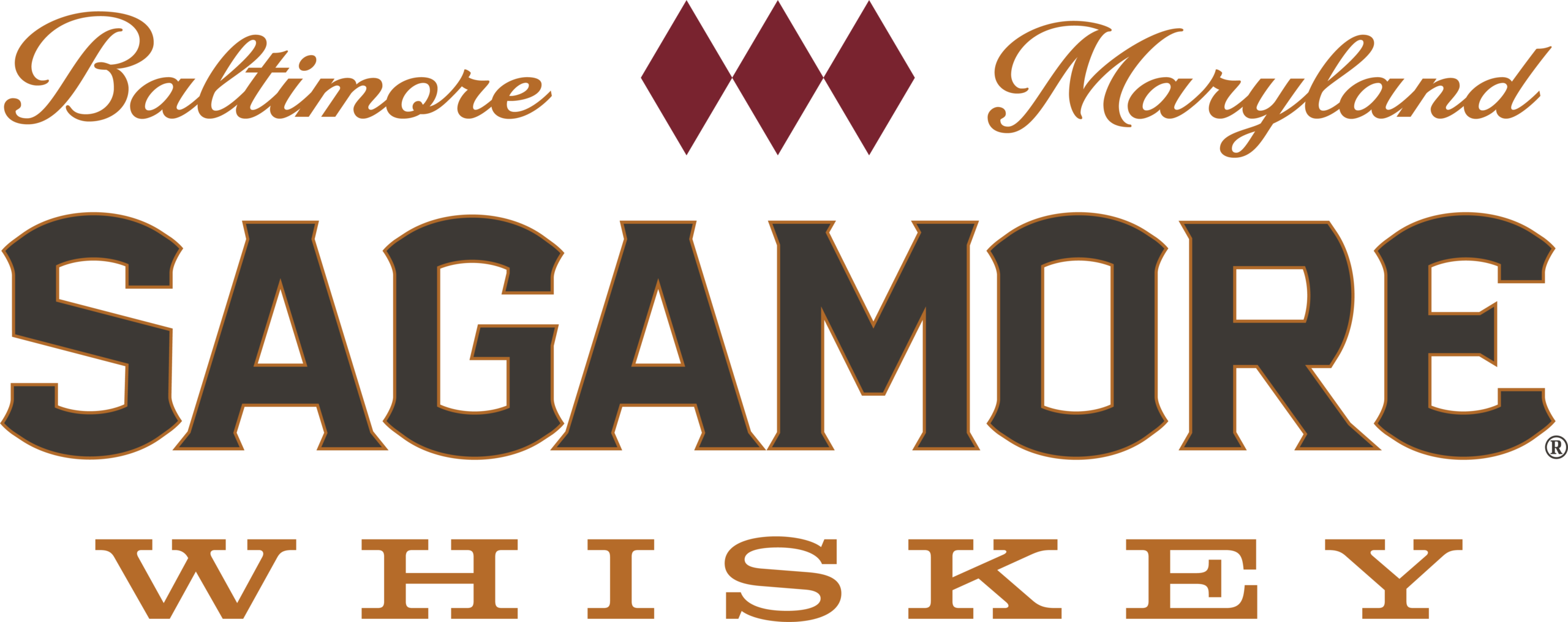 Sagamore Whiskey logo with “Baltimore Maryland” in script, two red diamonds, and bold “Sagamore Whiskey” text below.